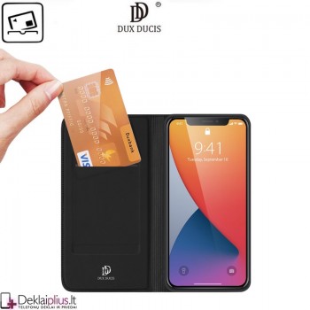 Dux Ducis dirbtinės odos atverčiamas dėklas - juodas (Apple Iphone 12/12 Pro)